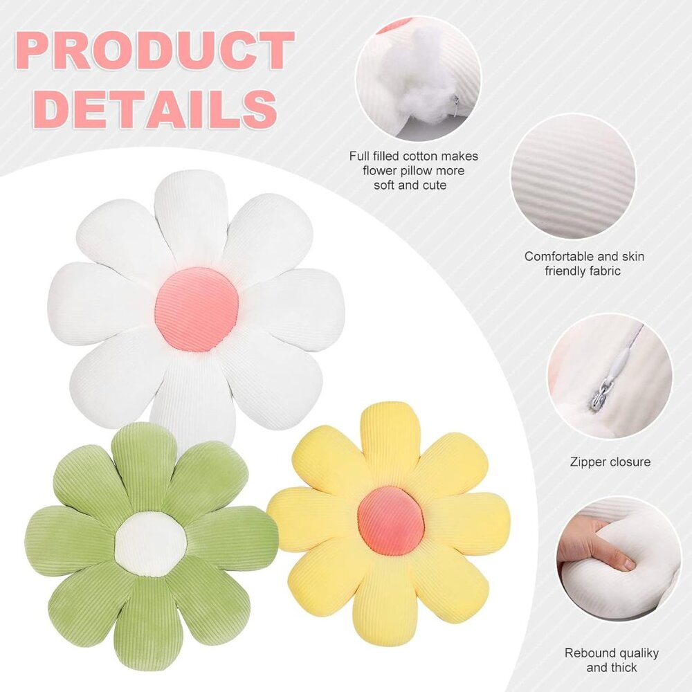 Daisy Flower Accent Pillows Seat Cushions Room Decor 3PC Set SEALED - Picture 4 of 4
